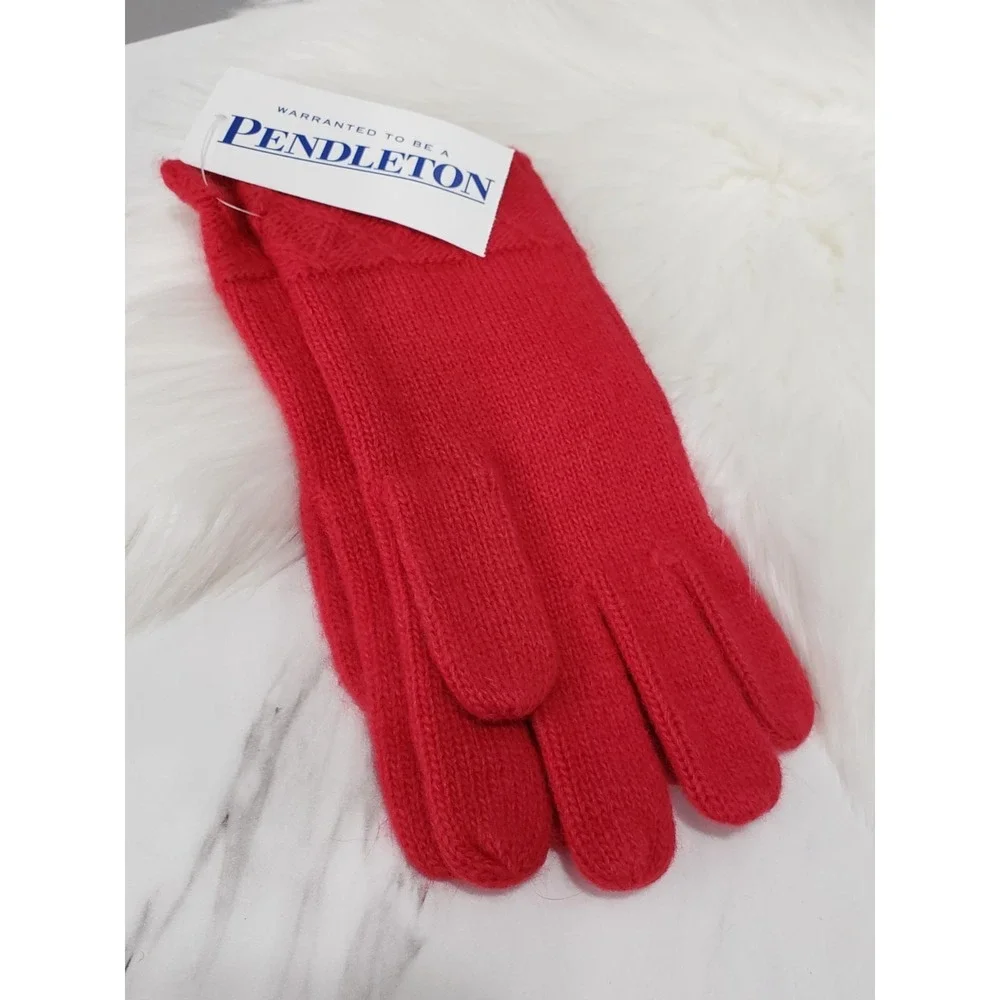 NEW - Pendleton LAMBS WOOL / ANGORA RABBIT HAIR GLOVES cable‎ knit red Vintage